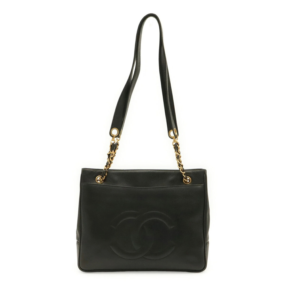 CHANEL Coco Mark Chain Tote Bag, Shoulder Caviar Leather, Black